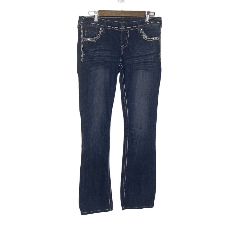 Twenty One Black Skinny Boot Jean Women 7/8 Medium Wash Blue Denim distressed - Picture 2 of 15